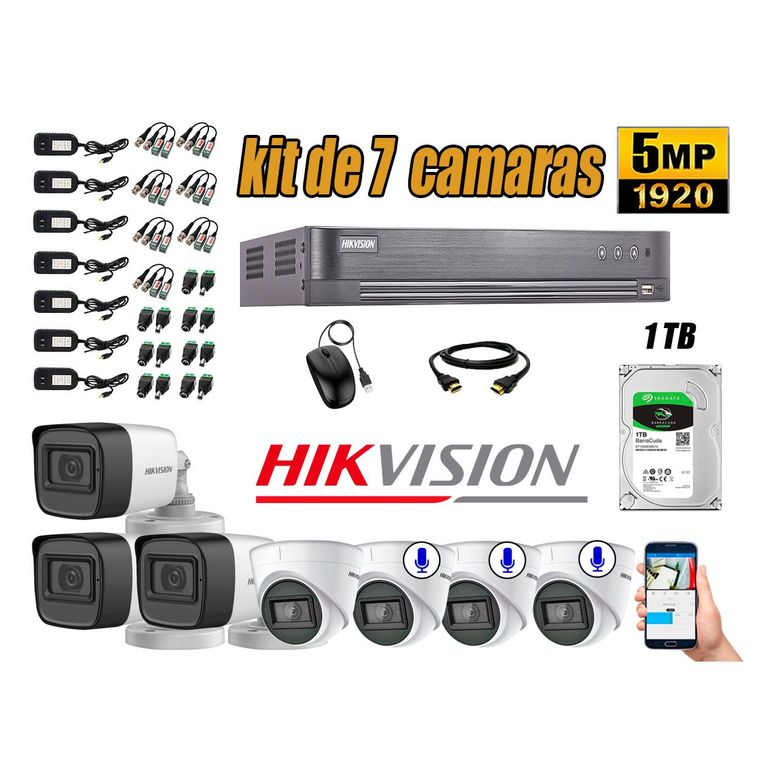 Cámaras de Seguridad Kit 7 5MP | 03 Cámaras Audio Incorporado Disco 1TB WD