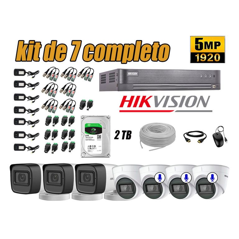 Cámaras de Seguridad Kit 7 5MP | 03 Cámaras Audio Incorporado Disco 2TB WD