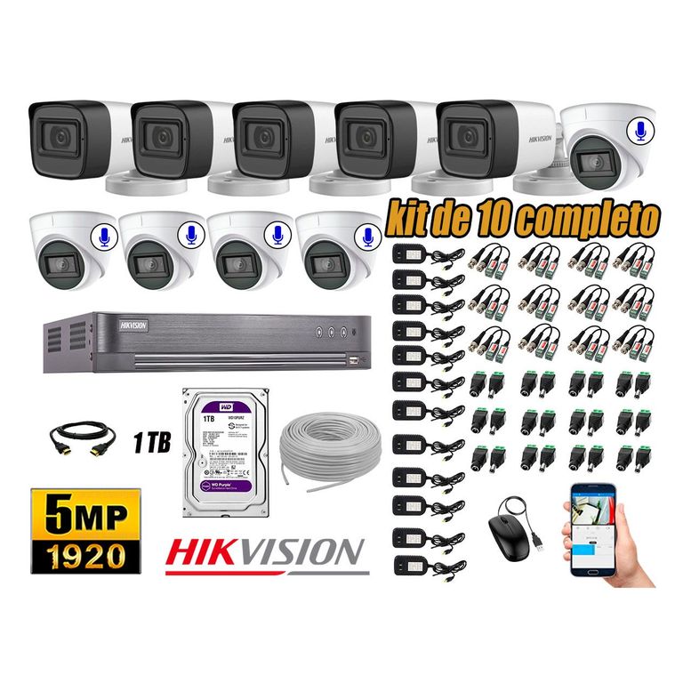 Cámaras de Seguridad Kit 10 5MP | 05 Cámaras Audio Incorporado Disco 1TB WD