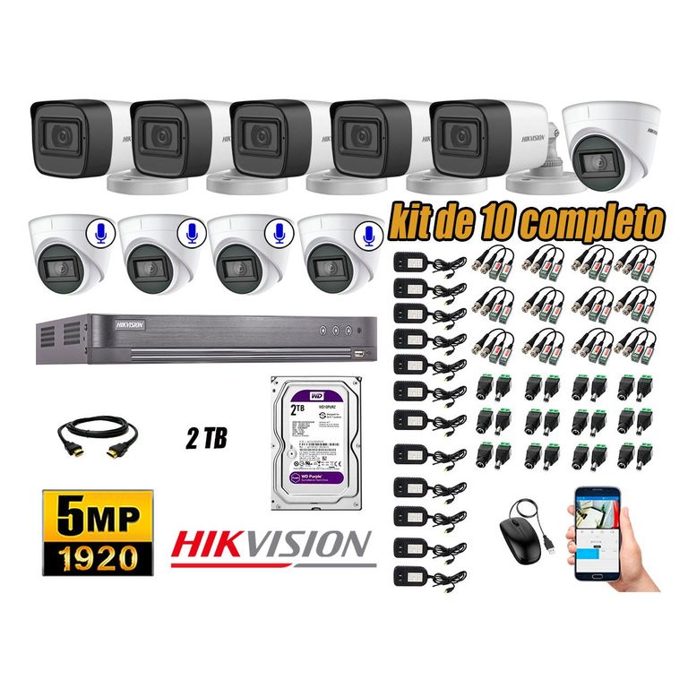Cámaras de Seguridad Kit 10 5MP | 05 Cámaras Audio Incorporado Disco 2TB WD