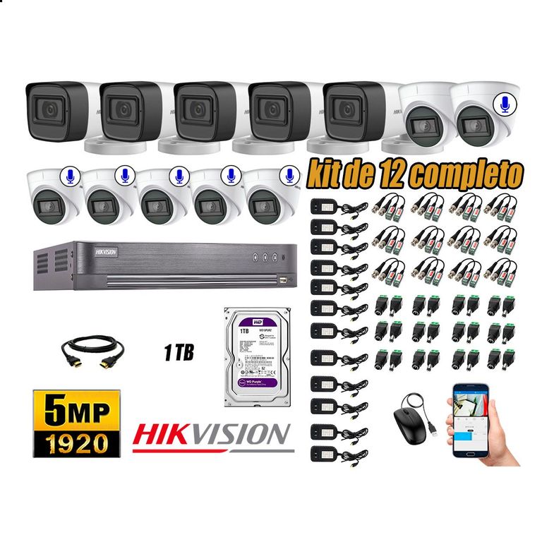 Cámaras de Seguridad Kit 12 5MP | 06 Cámaras Audio Incorporado Disco 1TB WD P2P