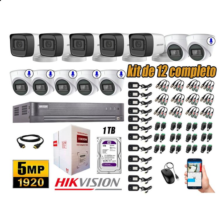 Cámaras de Seguridad Kit 12 5MP | 06 Cámaras Audio Incorporado Disco 1TB WD