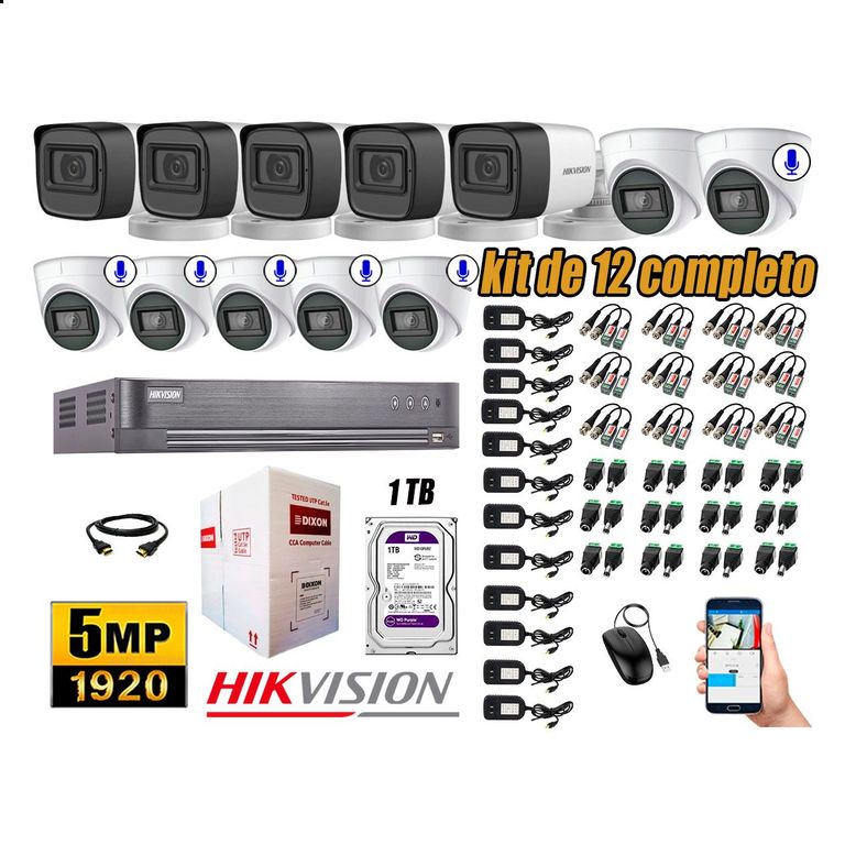 Cámaras de Seguridad Kit 12 5MP | 06 Cámaras Audio Incorporado Disco 2TB WD P2P