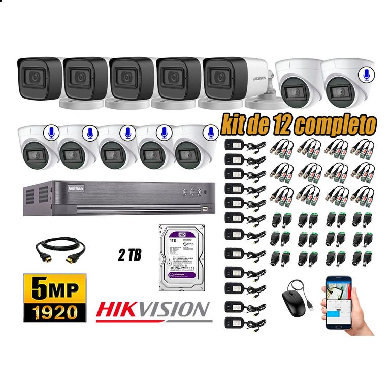 Cámaras de Seguridad Kit 12 5MP | 06 Cámaras Audio Incorporado Disco 2TB WD