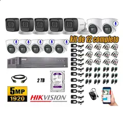 HIKVISION - Cámaras de Seguridad Kit 12 5MP | 06 Cámaras Audio Incorporado Disco 2TB WD