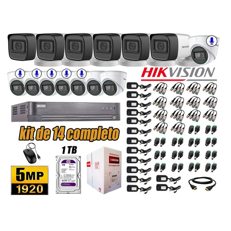 Cámaras de Seguridad Kit 14 5MP | 06 Cámaras Audio Incorporado Disco 1TB WD