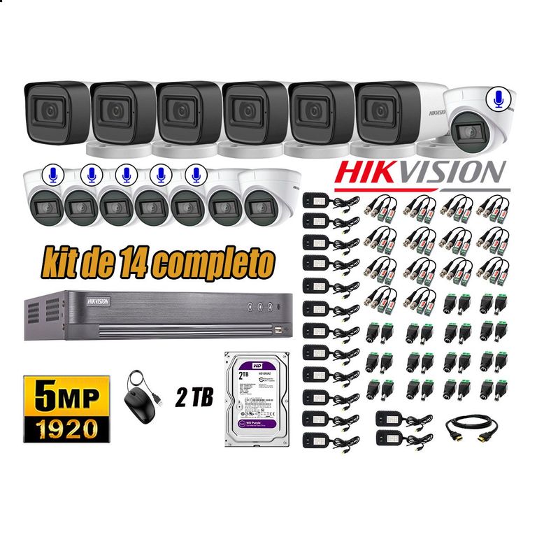 Cámaras de Seguridad Kit 14 5MP | 06 Cámaras Audio Incorporado Disco 2TB WD