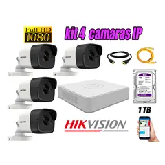 HIKVISION - Camara de Seguridad Ip Poe Full HD 1080P Exterior Kit 4 Disco 1TB WD Purpura P2P