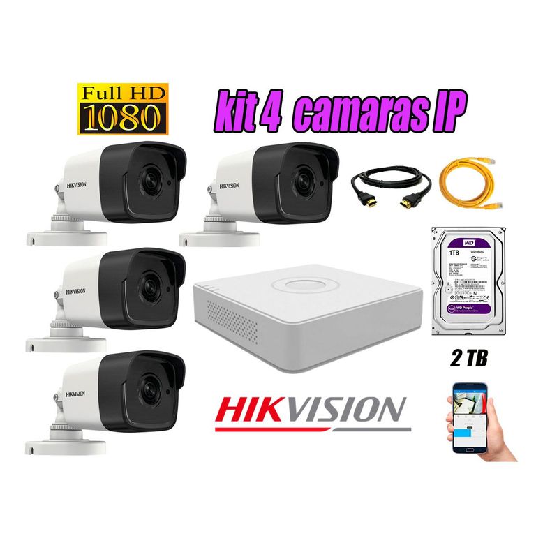 Cámara de Seguridad Ip Poe Full HD 1080P Exterior Kit 4 Disco 2TB WD Purpura