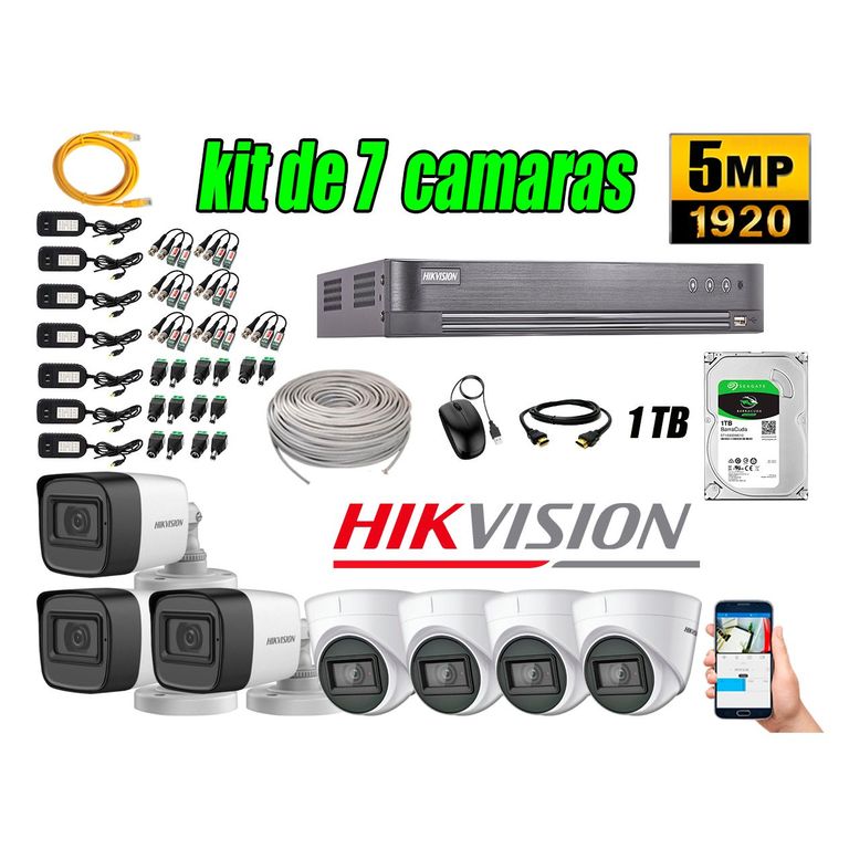 Cámaras de Seguridad Kit 7 5MP + Disco 1TB CCTV Completo