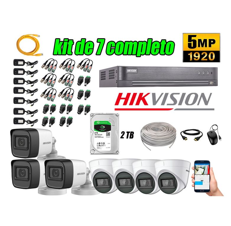 Cámaras de Seguridad Kit 7 5MP + Disco 2TB CCTV Completo