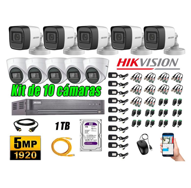 Cámaras de Seguridad Kit 10 5MP + Disco 1TB CCTV