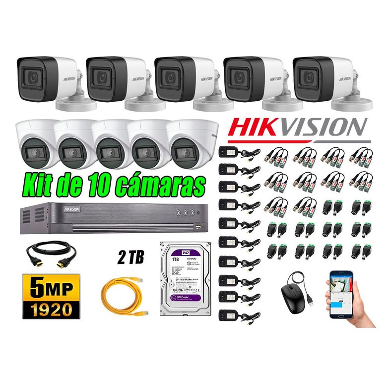 Cámaras de Seguridad Kit 10 5MP + Disco 2TB CCTV