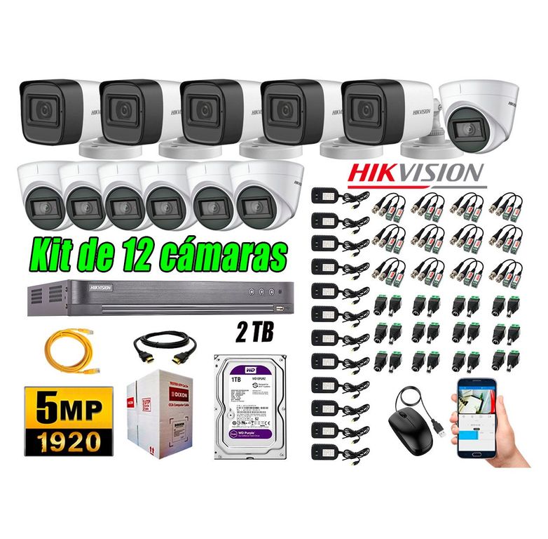 Cámaras de Seguridad Kit 12 5MP + Disco 2TB CCTV Completo