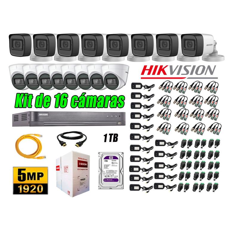 Cámaras de Seguridad Kit 16 5MP + Disco 1TB CCTV Completo