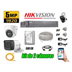 HIKVISION - Cámaras de Seguridad Kit 2 5MP + Disco 500GB CCTV Completo