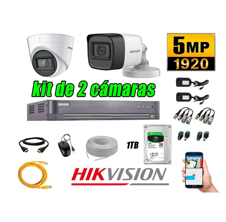 Cámaras de Seguridad Kit 2 5MP + Disco 1TB CCTV Completo
