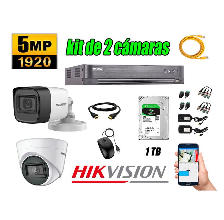 Cámaras de Seguridad Kit 2 5MP + Disco 1TB CCTV P2P