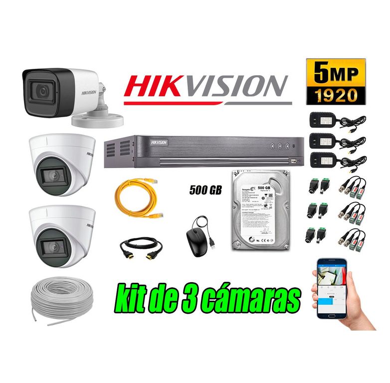 Cámaras de Seguridad Kit 3 5MP + Disco 500GB CCTV Completo