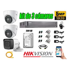 HIKVISION - Cámaras de Seguridad Kit 3 5MP + Disco 500GB CCTV