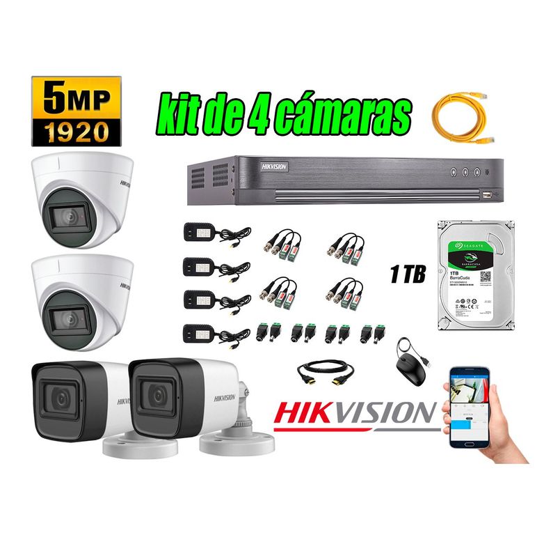 Cámaras de Seguridad Kit 4 5MP + Disco 1TB CCTV P2P