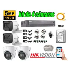 HIKVISION - Cámaras de Seguridad Kit 4 5MP + Disco 500GB CCTV Completo