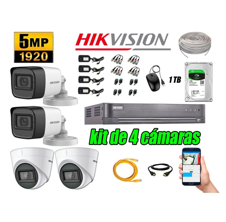 Cámaras de Seguridad Kit 4 5MP + Disco 1TB CCTV Completo