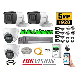 HIKVISION - Cámaras de Seguridad Kit 4 5MP + Disco 2TB CCTV Completo
