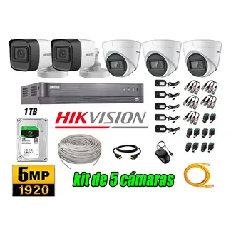 HIKVISION - Cámaras de Seguridad Kit 5 5MP + Disco 1TB CCTV Completo