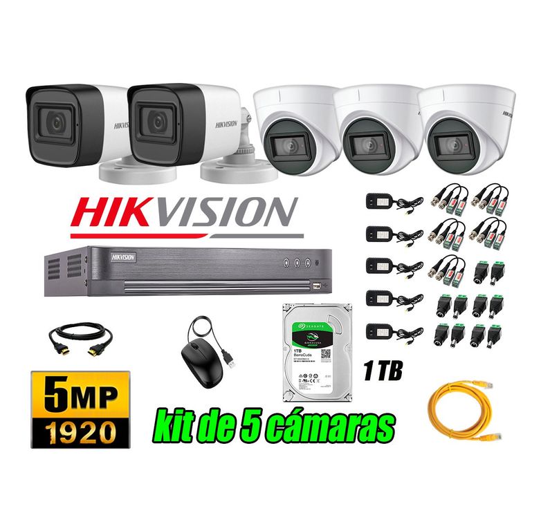 Cámaras de Seguridad Kit 5 5MP + Disco 1TB CCTV P2P