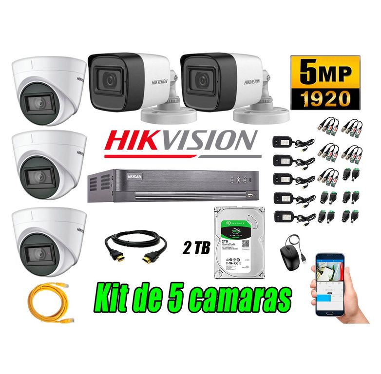 Cámaras de Seguridad Kit 5 5MP + Disco 2TB CCTV P2P