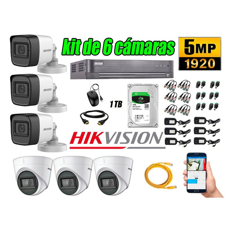 Cámaras de Seguridad Kit 6 5MP + Disco 1TB CCTV P2P
