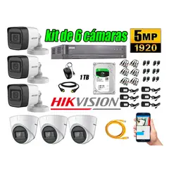 HIKVISION - Cámaras de Seguridad Kit 6 5MP + Disco 1TB CCTV P2P