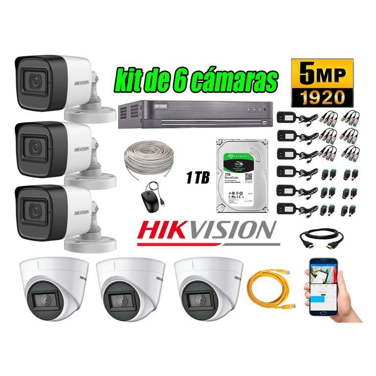 Cámaras de Seguridad Kit 6 5MP + Disco 1TB CCTV Completo