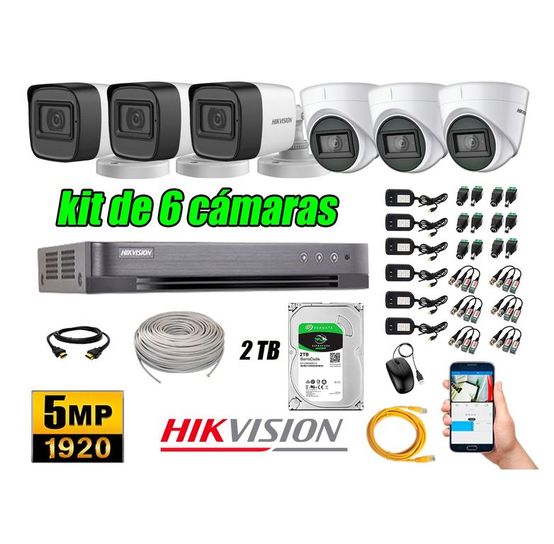 Cámaras de Seguridad Kit 6 5MP + Disco 2TB CCTV Completo