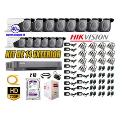 HIKVISION - Cámaras de Seguridad Exterior Varifocal Kit 14 HD 720P + Disco 2TB WD CCTV