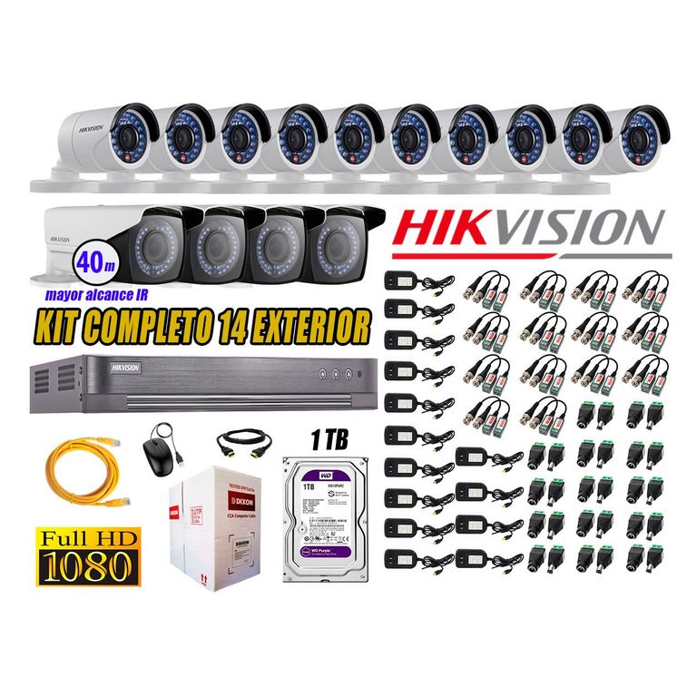 Cámaras de Seguridad Exterior Varifocal Kit 14 Full HD 1080P + Disco 1TB WD CCTV KIT14-FHD-V2-F112