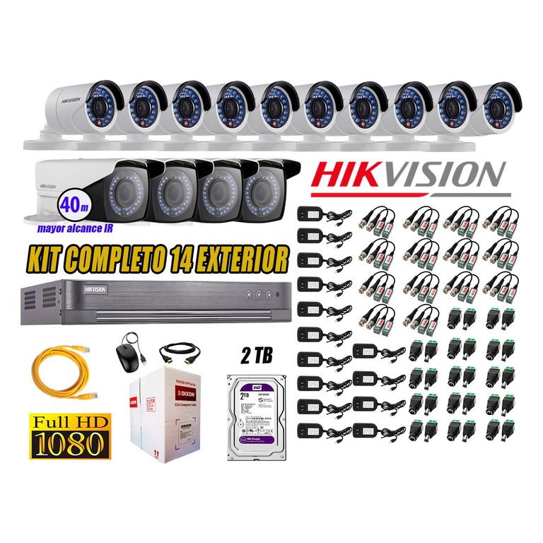 Cámaras de Seguridad Exterior Varifocal Kit 14 Full HD 1080P + Disco 2TB WD CCTV P2P KIT14-FHD