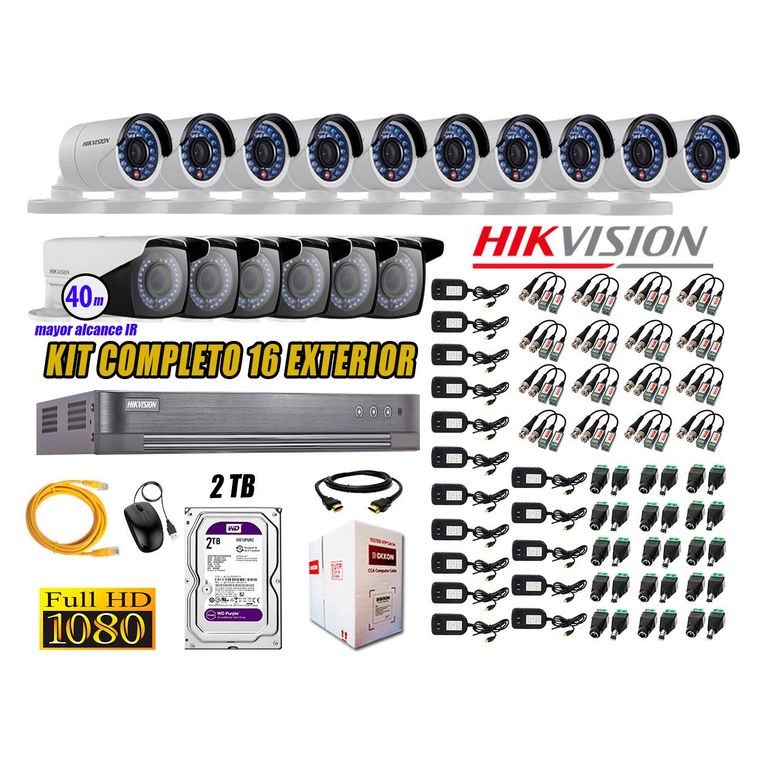 Cámaras de Seguridad Exterior Varifocal Kit 16 Full HD 1080P + Disco 2TB WD CCTV P2P KIT16-FHD