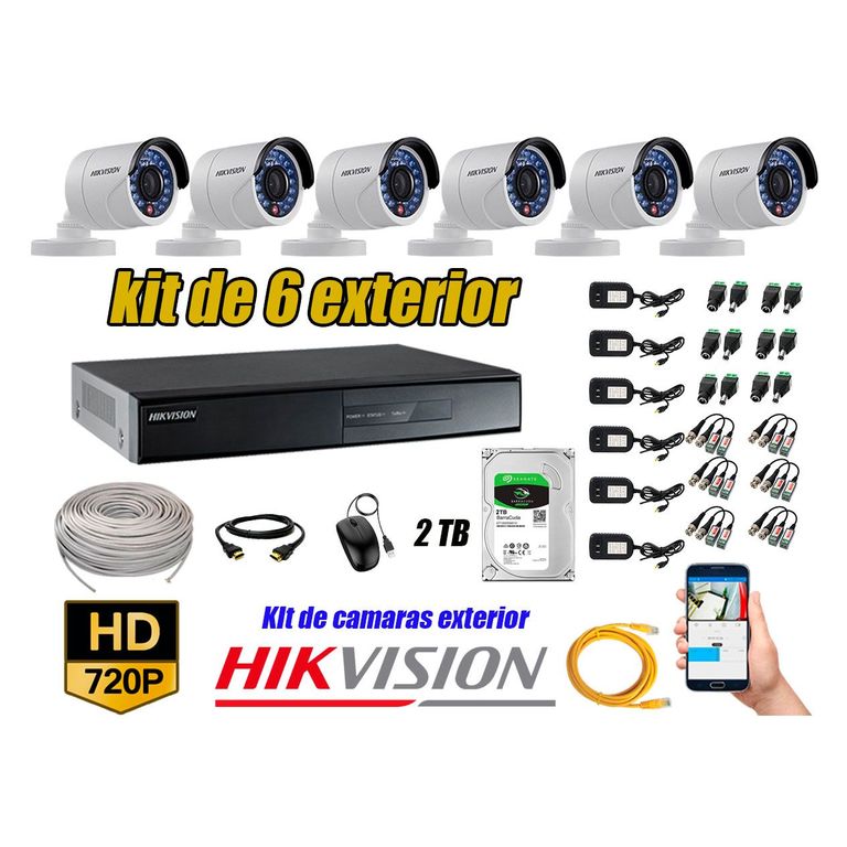 Cámaras de Seguridad Exterior Kit 6 HD 720P + Disco 2TB WD CCTV