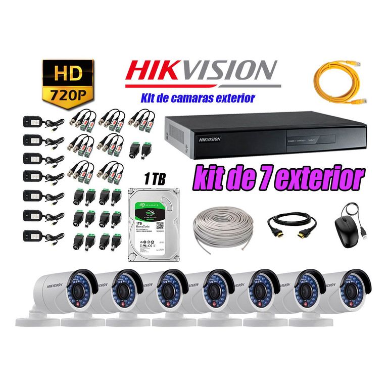 Cámaras de Seguridad Exterior Kit 7 HD 720P + Disco 1TB WD CCTV P2P