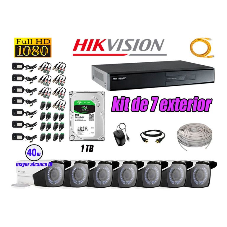 Cámaras de Seguridad Exterior Varifocal Kit 7 Full HD 1080P + Disco 1TB WD CCTV