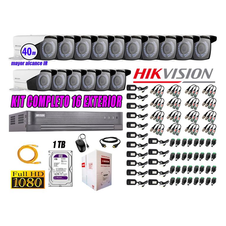 Cámaras de Seguridad Exterior Varifocal Kit 16 Full HD 1080P + Disco 1TB WD CCTV