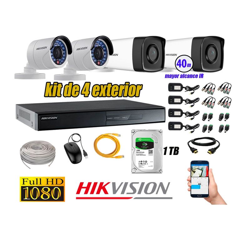 Cámaras de Seguridad Exterior It3F Kit 4 Full HD 1080P + Disco 1TB WD CCTV P2P KIT04-FHD-I2-F075