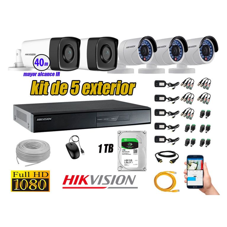 Cámaras de Seguridad Exterior It3F Kit 5 Full HD 1080P + Disco 1TB WD CCTV P2P KIT05-FHD-I2-F077