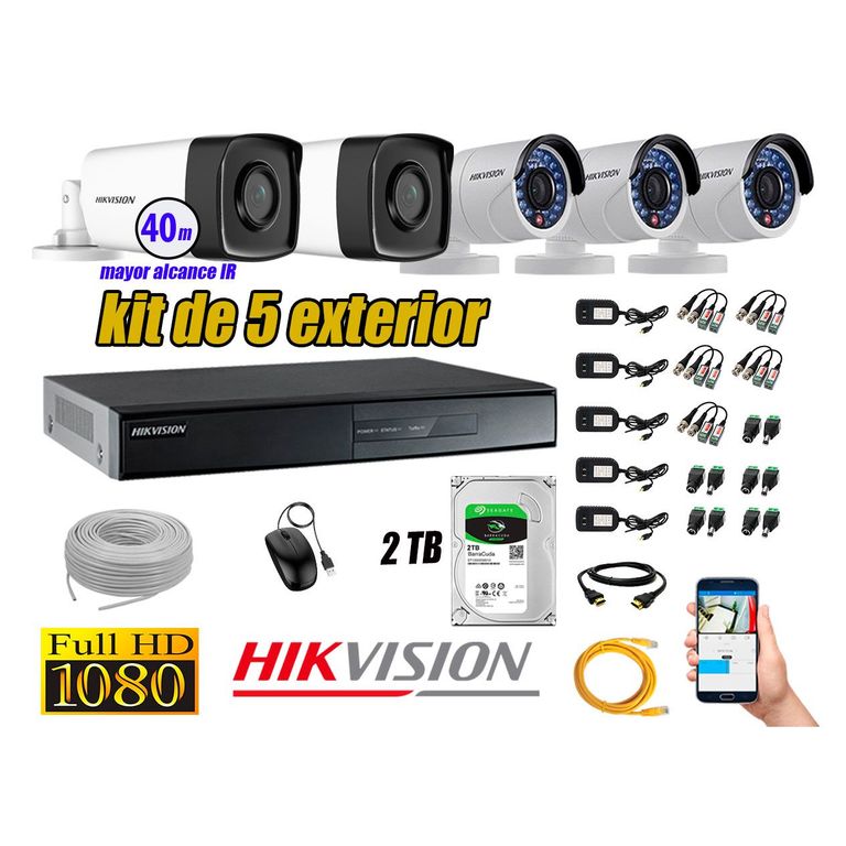 Cámaras de Seguridad Exterior It3F Kit 5 Full HD 1080P + Disco 2TB WD CCTV KIT05-FHD-I2-F078