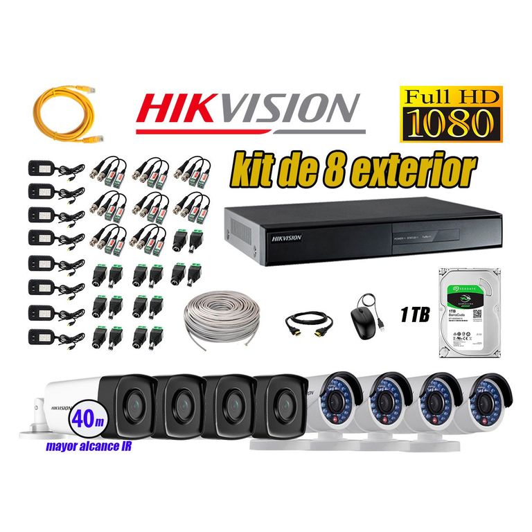 Cámaras de Seguridad Exterior It3F Kit 8 Full HD 1080P + Disco 1TB WD CCTV P2P KIT08-FHD-I2-F083