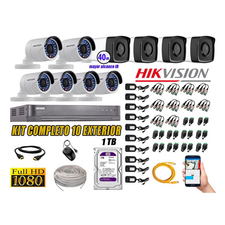 Cámaras de Seguridad Exterior It3F Kit 10 Full HD 1080P + Disco 1TB WD CCTV P2P KIT10-FHD-I2-F085