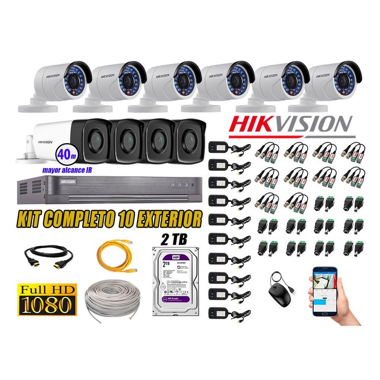 Cámaras de Seguridad Exterior It3F Kit 10 Full HD 1080P + Disco 2TB WD CCTV KIT10-FHD-I2-F086