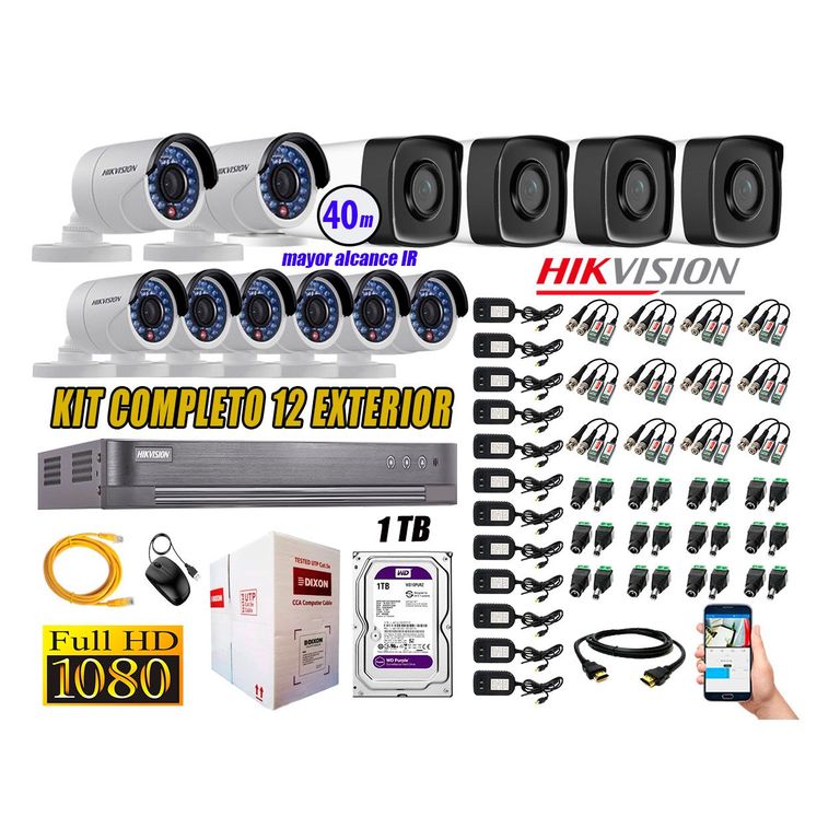 Cámaras de Seguridad Exterior It3F Kit 12 Full HD 1080P + Disco 1TB WD CCTV P2P KIT12-FHD-I2-F087